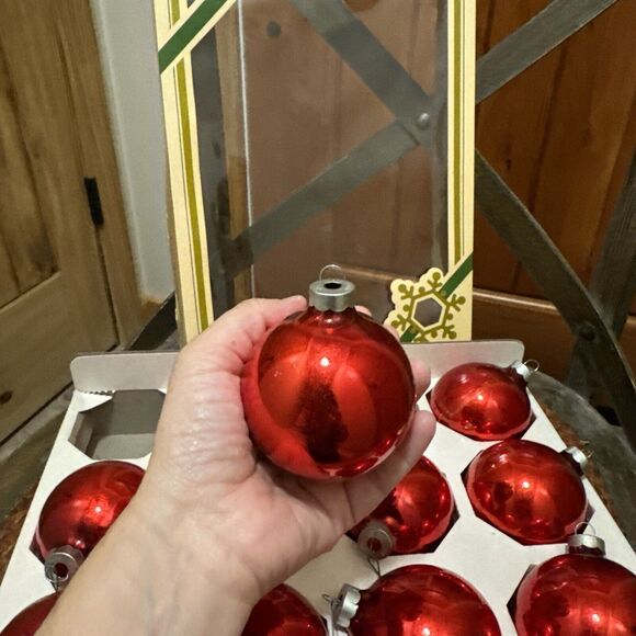 11 Vintage Pyramid Christmas Tree Red Glass Ball Ornaments - Picture 10 of 10